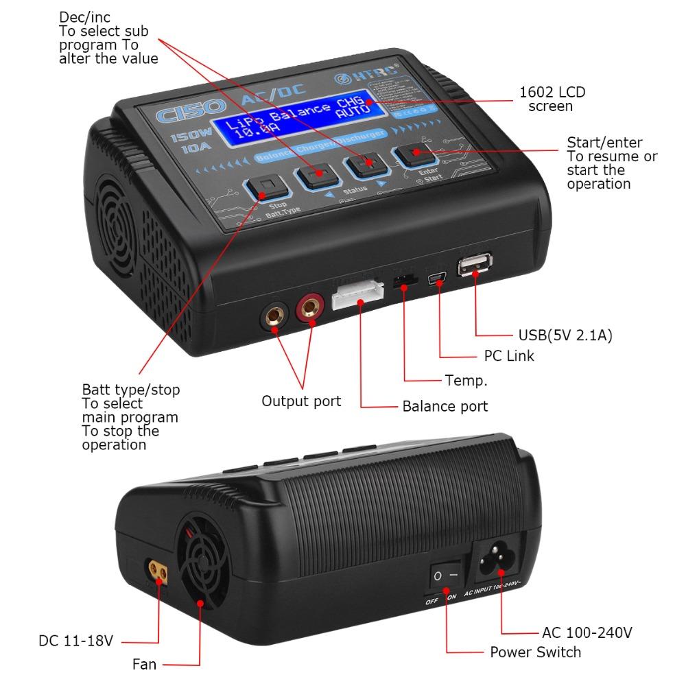 Original HTRC C150 Lipo Charger Battery Rc AC / DC 150W 10A RC Balance Discharger for LiPo LiHV LiFe Lilon NiCd NiMh Pb Battery