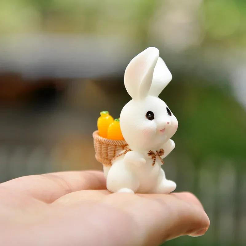 Cute Rabbit Bunny Ornament Resin Home Mini Bunny Miniature Figurines Miniature Landscape Decoration Home Easter Decoration