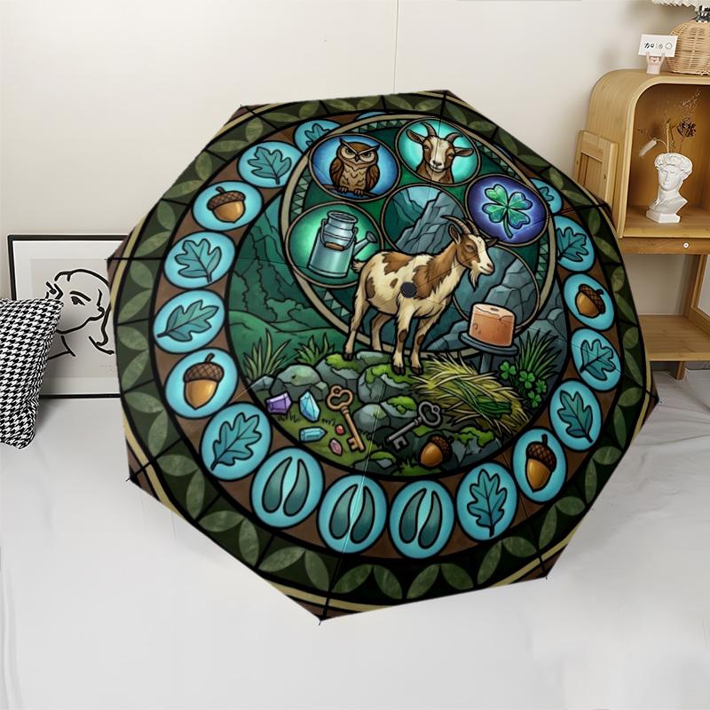 Goat Nature Symbols pattern umbrella, portable and foldable design, 8 ribs, a casual accessory for Halloween, Christmas, and birthday gifts.