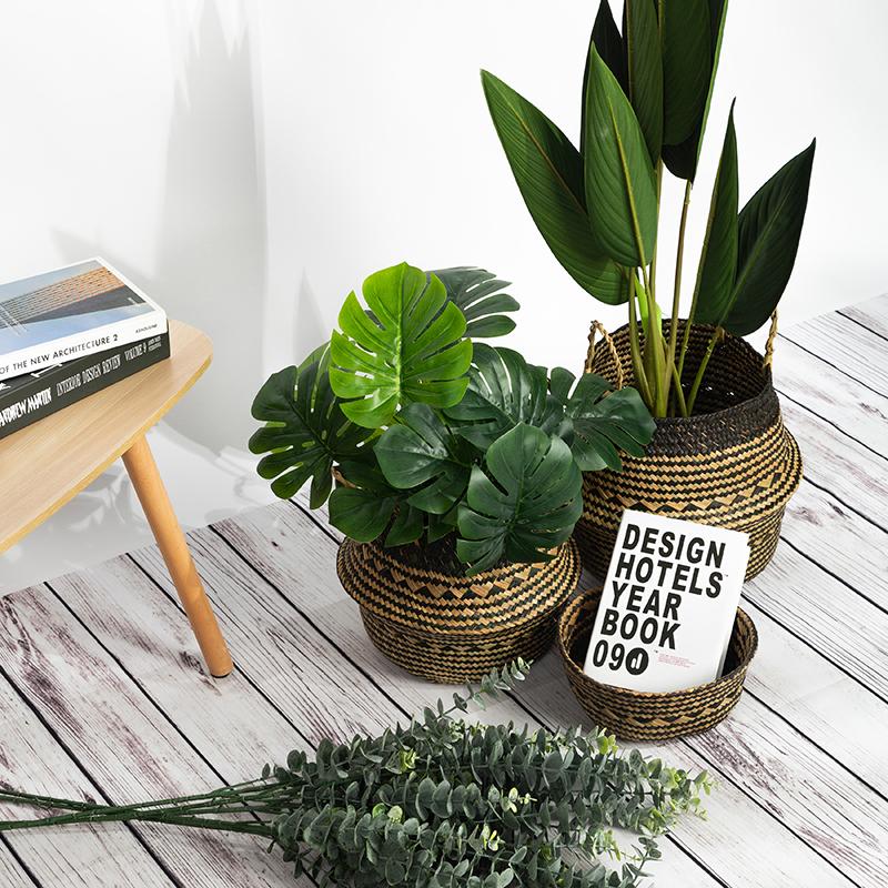 Seagrass Belly Basket with Handles Multipurpose Wicker Storage Basket Laundry Garden Decorative Storage Organizer