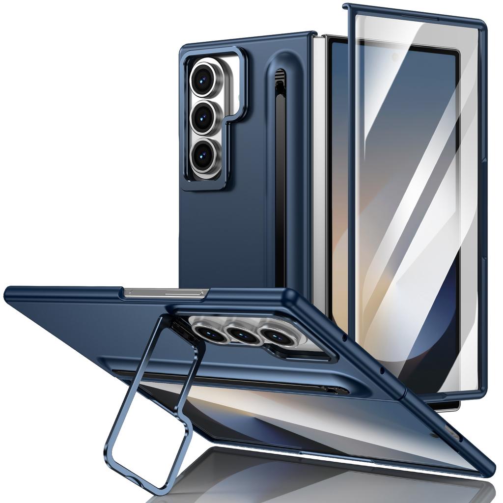 Lens Stand Phone Case For Samsung Galaxy Z Fold 7 6 5 Fold7 Z Fold6 Cover With S Pen Slot Stylus Tempered Glass Screen Protector
