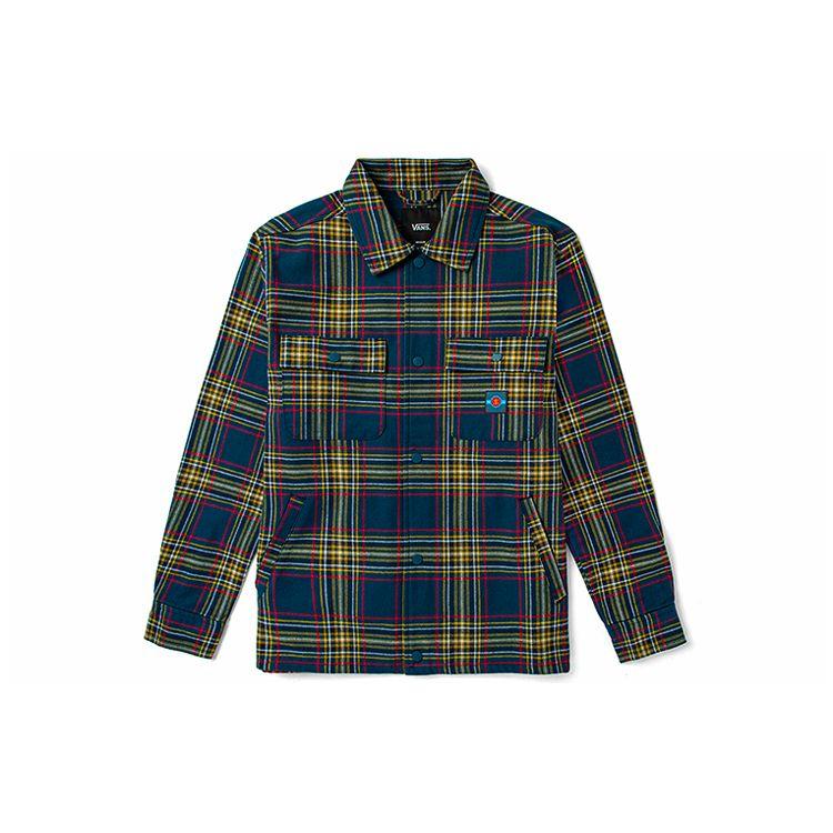 Vans Plaid Skull Pirate Parrot Emblem Print Polo Jacket Men Jacket Yellow VN0A54JHZ6Z