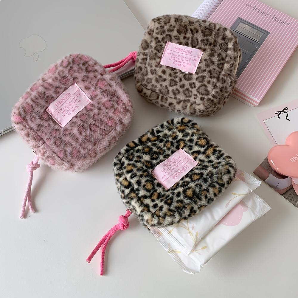 1Pc Leopard Print Plush Makeup Bag, Winter Warm Mini Square Makeup Bag, Lipstick Case, Cosmetic Storage Bag, Multifunctional Design, Suitable