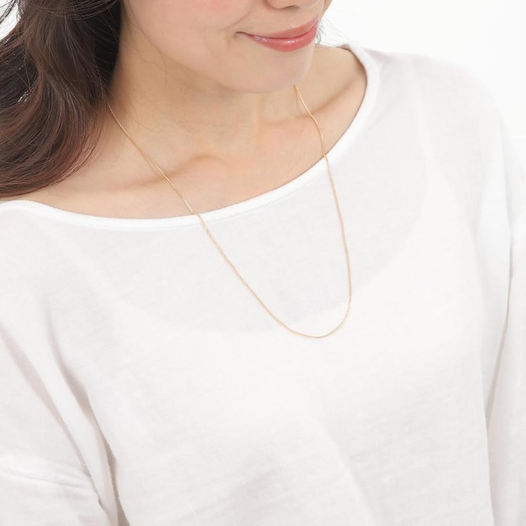 Goods 18K Yellow Gold Curb Chain for Men and with Clasp [Happy Shop] Necklace, 60cm, 1.2mm Wide, Double-Sided, Women,