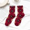 5Pairs Sweet Mid Tube Socks Girls Breathable Autumn Flower Socks Women Cotton Socks  Autumn Winter