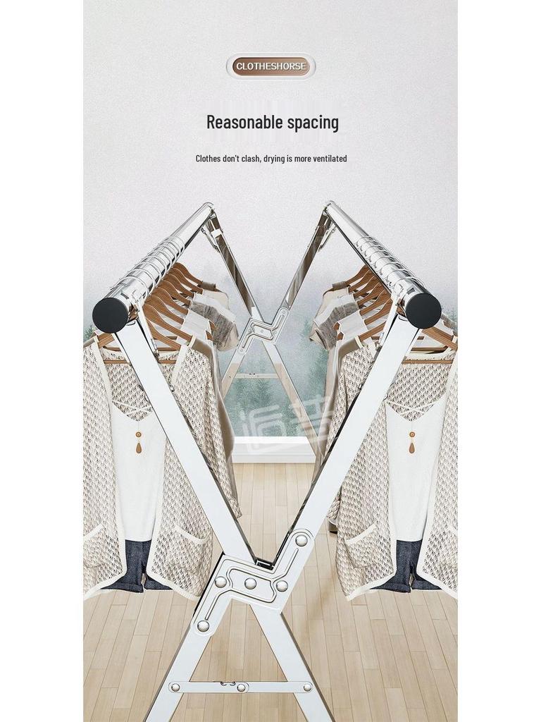 Bold Stainless Steel Folding Clothes Drying Rack - Floor-Standing, Telescopic, Indoor/Outdoor Use, Vertical Hanging Rod.