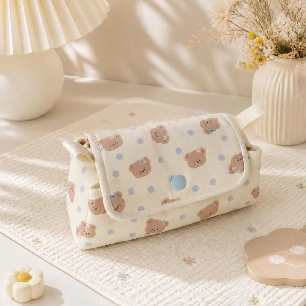 Button-closure Pencil Pouch Bear Printed Pencil Case Stylish Pen Bag  School Supplies