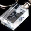 Cute New Charm Glass Gift LED Valentine's Day Blue Light Laser Engraved Key Chain Rose 3D Keyring