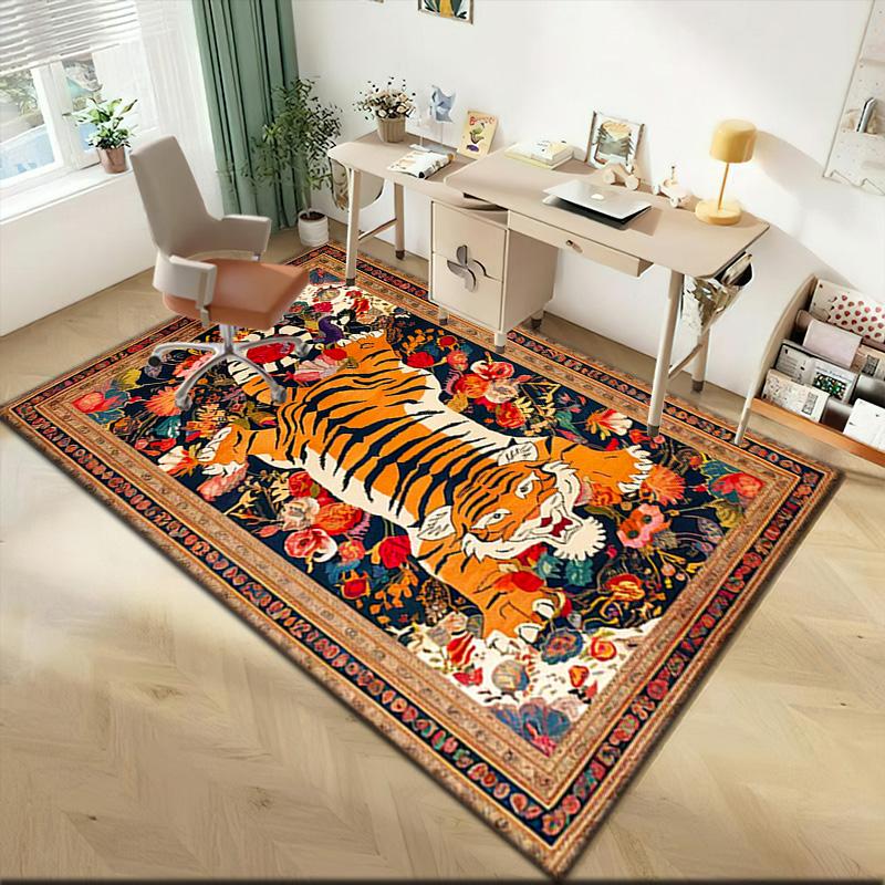 1pc Medieval leopards, tigers, and lions Carpet Rug for Living Room Bedroom Home Sofa Decoration,Kids play Non-slip Floor Mat