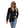 Autumn Winter Solid Color Lace Patchwork V-neck Long Sleeved Loose T-shirt Top