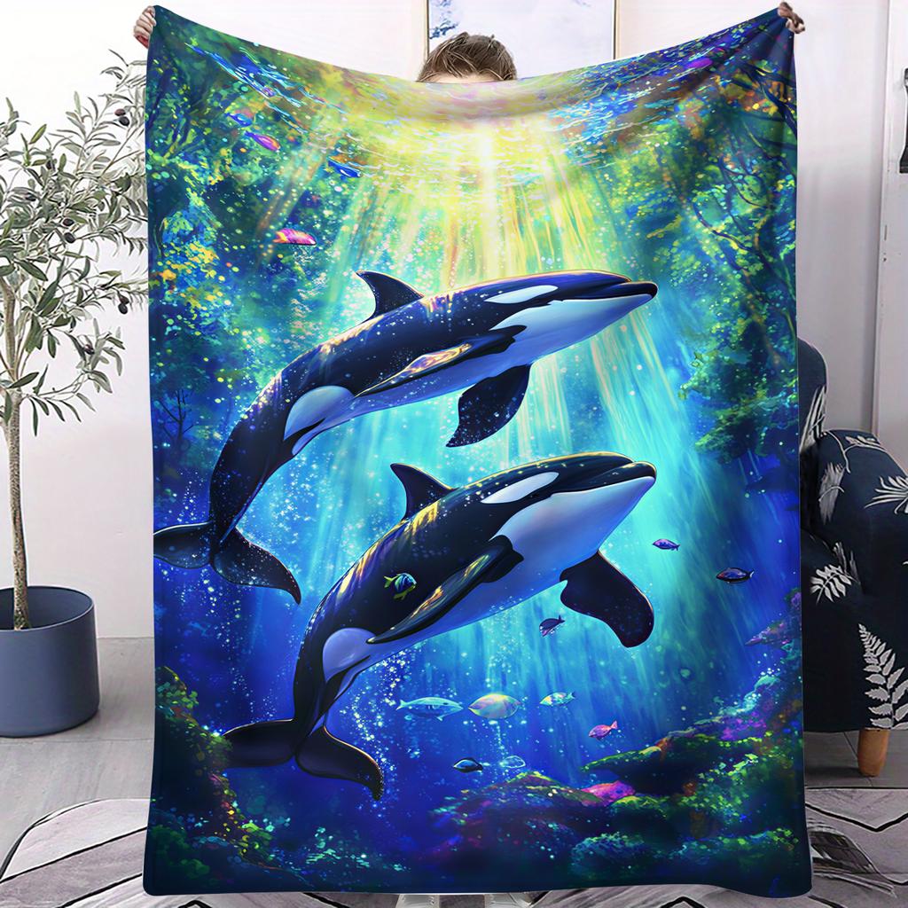 Sunset Beach DolphinCute Blanket For Girl Boy Sofa Office Travel Comfort Leisure Camp Travel Multifunctional Universal Blanket