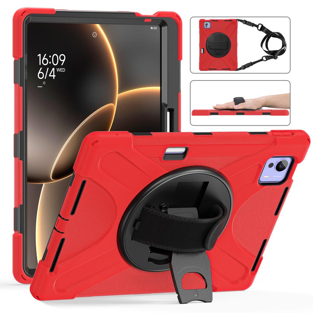 Прочный чехол-подставка для Xiaomi Pad 7 Ultra 2025 14,0 дюйма, вращающийся на 360°, усиленная крышка с ремешком для руки и плечевым ремнем, 3-слойный корпус