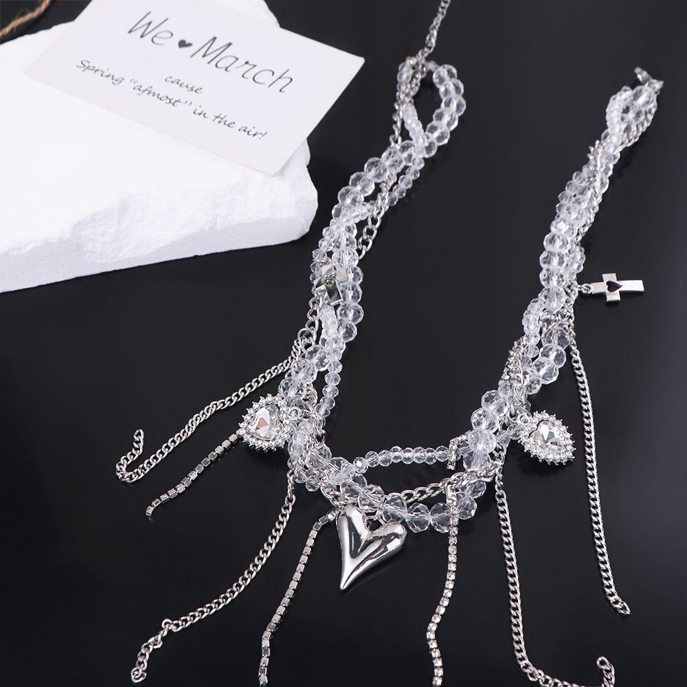 Прозрачное ожерелье с подвеской в виде сердца, геометрия, Y2K, ожерелье с кристаллами, бисер, стразы, женское колье