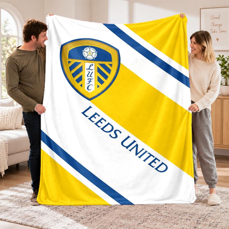 Flannel Fleece Blanket with Leeds United FC Design, Soft Lightweight Throw for Bed Sofa Travel