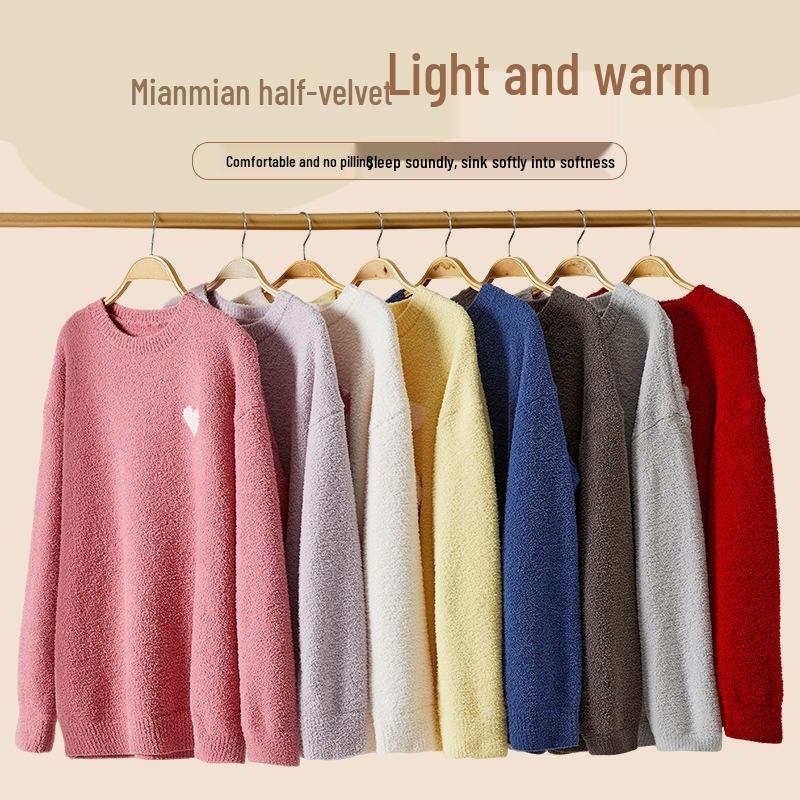 Women's Thick Half-Velvet Winter Pajamas Set - Soft, Fluffy, and Warm for Indoor and Outdoor Wear