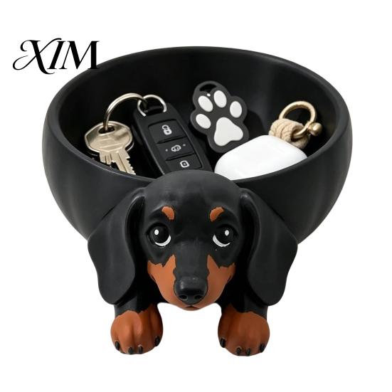 Desk Stationery Storage 3D Printed Dachshund Tray, Resin Dog Shaped Desktop Organizer for Keys Jewelry, Decorative Small Items Organization