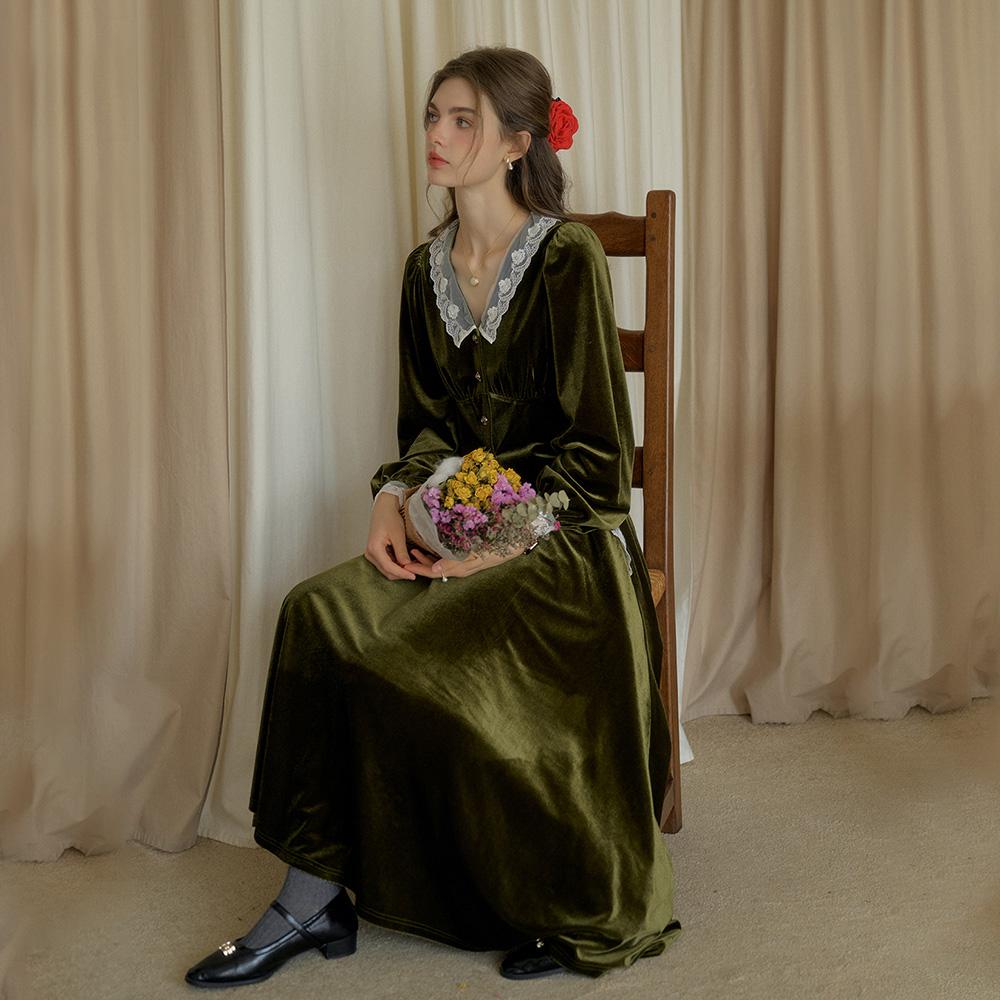 Простая вельветовая длинная юбка Simpeulleteulo Sr_Vintage Зеленого цвета