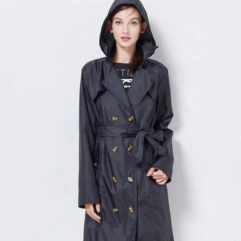 Fashion Women Lightweight Raincoat Poncho Ladies Waterproof Long Slim Raincoats Adults Outdoor Rain Jacket Hiking Windproof Rain Coat With Belt
