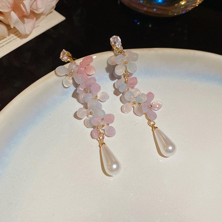 Серьги-пусеты «Серебряная игла» с вырезами в виде розовых бабочек и цирконами - Высококачественная роскошная модная бижутерия