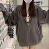 Harajuku, корейская версия, толстовки, осенние однотонные толстовки на молнии, большие толстовки с карманами и длинными рукавами, пальто с капюшоном, куртка