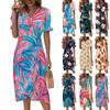Beach Dresses For Women Spring Summer Elegant Wrap V Neck Floral Boho Dress Flowy Ruched Hawaiian Maxi Dress