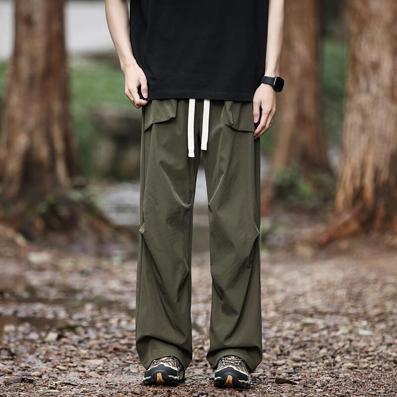 SWAMP AREA Outdoor Hiking Men's Cargo Pants, Autumn And Winter Loose-Fitting Sports Straight-Leg Tactical Casual Trousers WS030 Army Green 2XL
