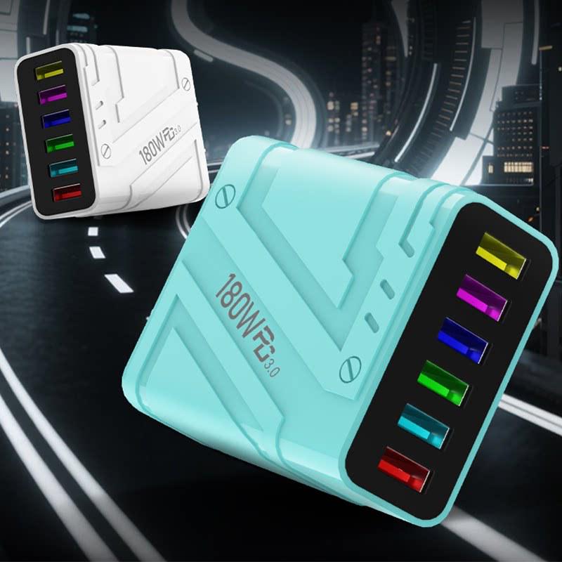 Быстрое зарядное устройство GaN 180 Вт с PD3.0, QC3.0, Super Flash Charge, 6 портов USB, Автоматическое отключение