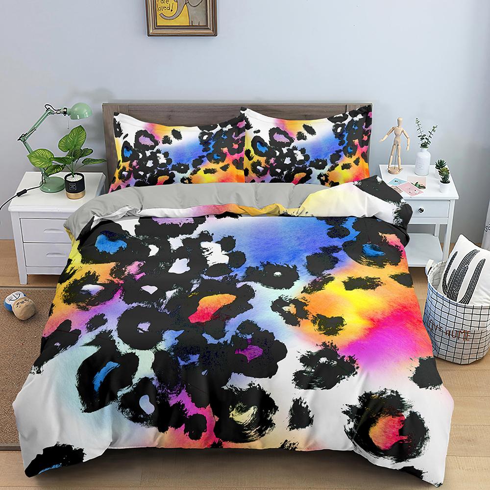 Art Pattern Bedding Set Watercolour Design Colourful Comforter Cover With Pillowcase King Queen Size For Kids Teens Bedding Set