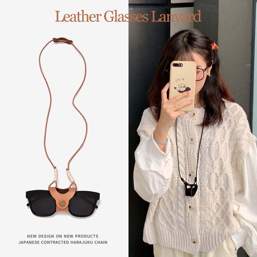 Men Glasses Protection Cover Eyewear Cases Hanging Neck Clip Glasses Lanyard Leather Glasses Bags