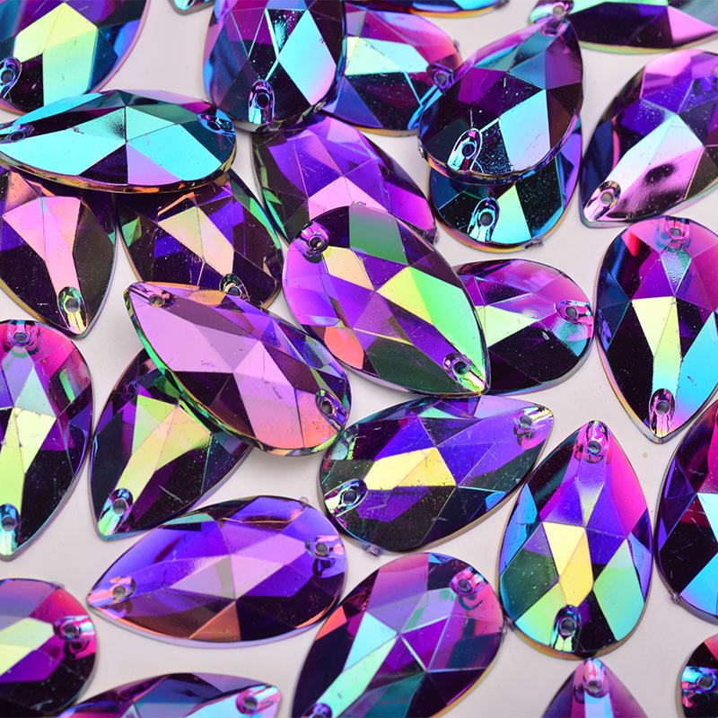 100 шт. 17*28 мм большие швейные кристаллы AB капли стразы аппликация плоские акриловые камни пришивные кристаллы для одежды