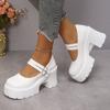 Double Buckle High Heels Mary Jane Shoes for Women Patent Leather Chunky Platform Pumps Woman Black White Lolita Shoes Female