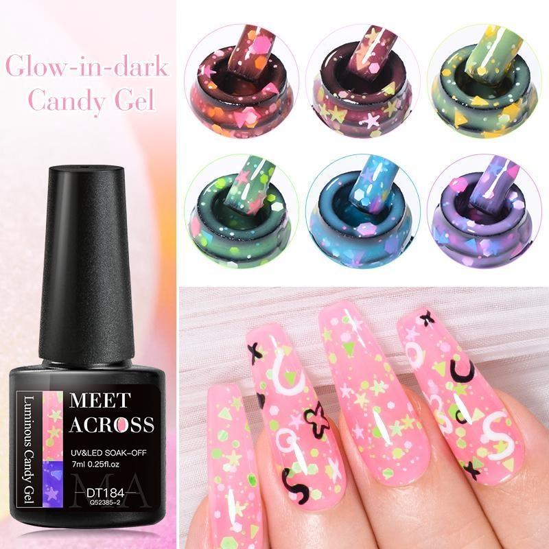 MEET ACROSS 7ml Glow-in-dark Candy Gel Nail Polish Soak Off Luminous Neon UV Led Gel Varnish DIY Manicure For Nails Design