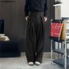 Men Bandage Zip-up Waist Long Wide Leg Pants Casual Pockets Trousers