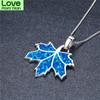 White Blue Fire Opal Pendants Maple Leaf Necklaces For Women Wedding Jewelry Vintage Fashion 925 Sterling Silver Chain Necklace