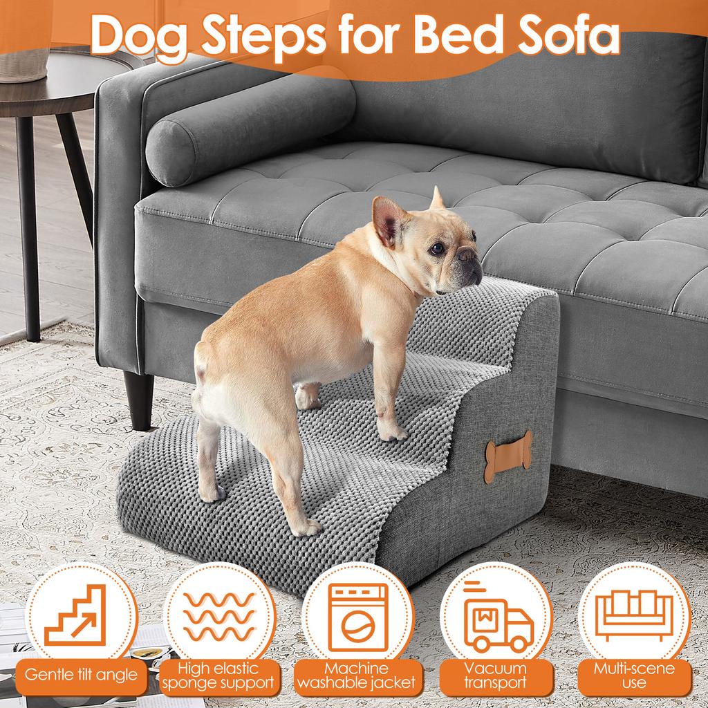 2/3 Step Dog Ramp Stair Pineapple Velvet Small Dog Stair with Sponge Filling and Nonslip Bottom Safe Pet Supplies for Cat Puppy