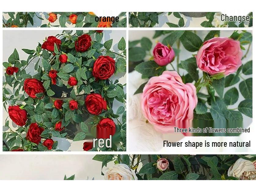Artificial Rose Flower Vine Wall Decor for Air Conditioning Pipe and Storefronts