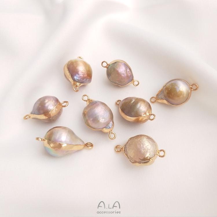 Натуральный барочный неправильной формы жемчуг с двумя отверстиями, рисовая бусина, плоская круглая подвеска для ручной работы, DIY, безельная оправа