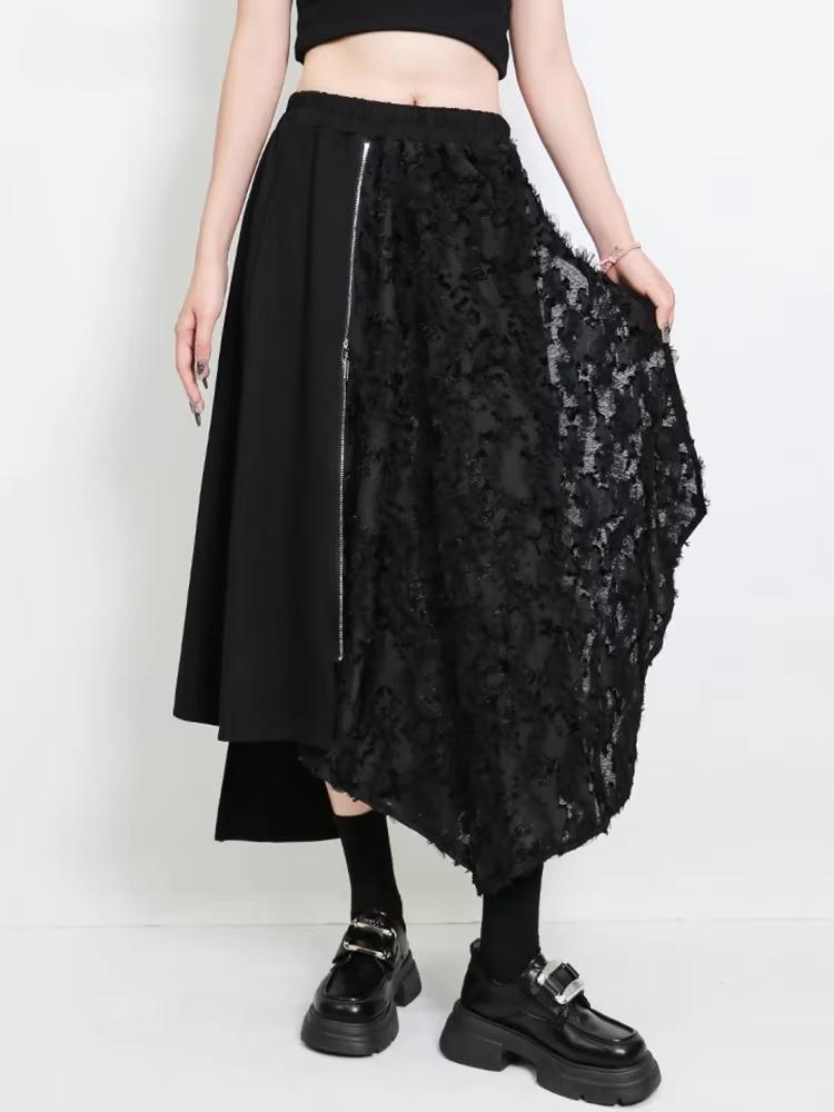 Xitao Юбка с эластичной талией и асимметричной молнией в стиле пэчворк из кружева GMM1224
