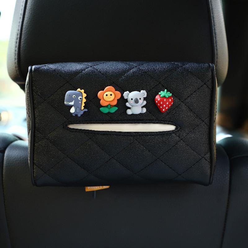 Кожаный автомобильный держатель для салфеток, мультяшный милый, подвесной на спинку сиденья, выдвижной, многофункциональный подлокотник