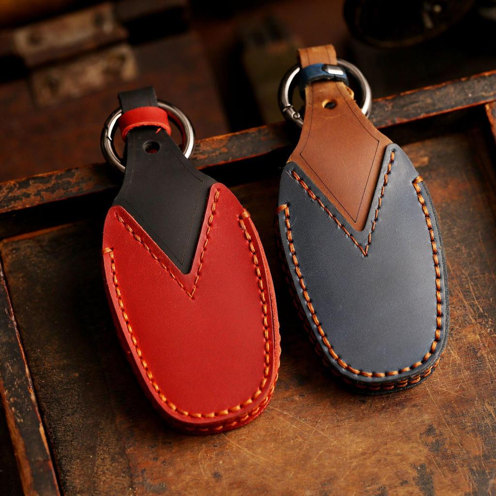 Genuine Leather Hand-Sewn Key Cover for Dongfeng Peugeot & Citroen DS