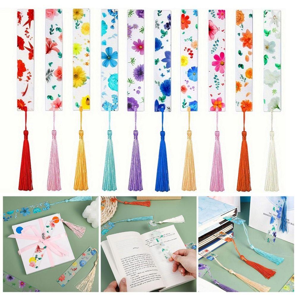 10Pcs/Set With Tassels Flower Bookmarks Stationery Book Page Markers Study/Library