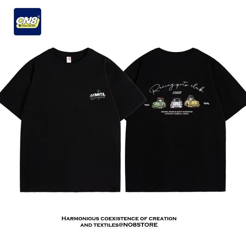 Unisex Casual Cotton Tshirt Cartoon Racing Car Pattern Printing Crewneck Short Sleeve Outdoor Street Daily Wear