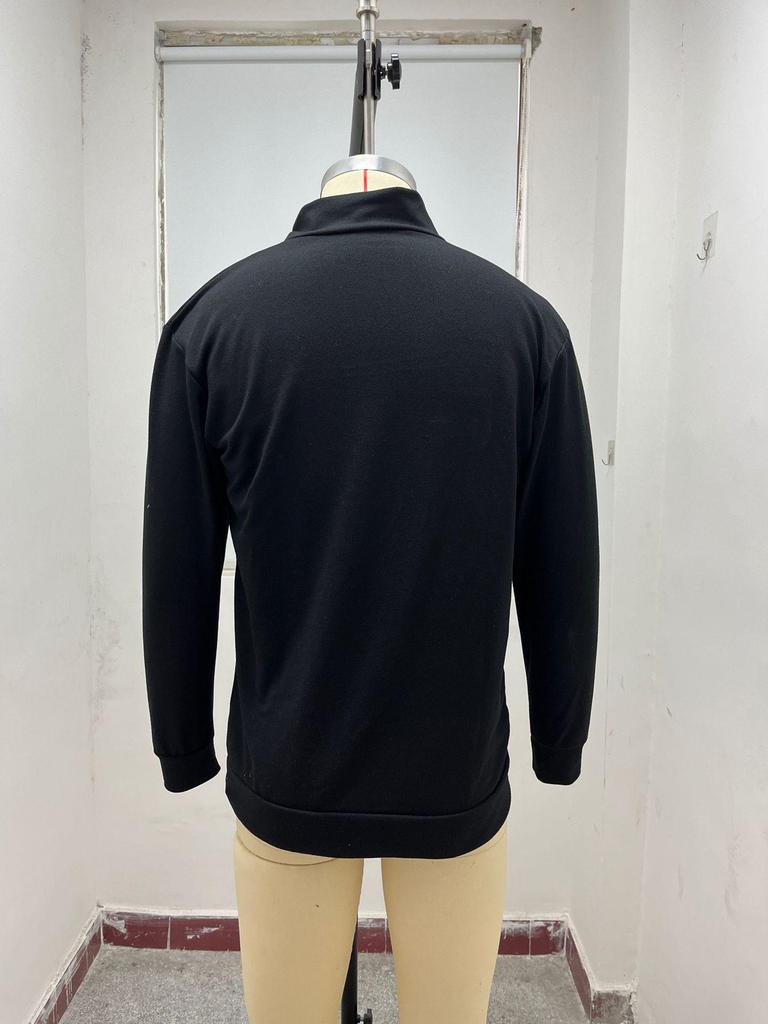 Men's Autumn Long Sleeve V-Neck Wool Polo Shirt with Plush Zipper