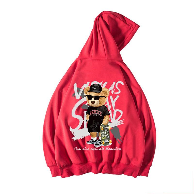 Skate Bear Anime Print Hoodies Unisex Oversize Streetwear Lightweight Corduroy Pullover Zip Up