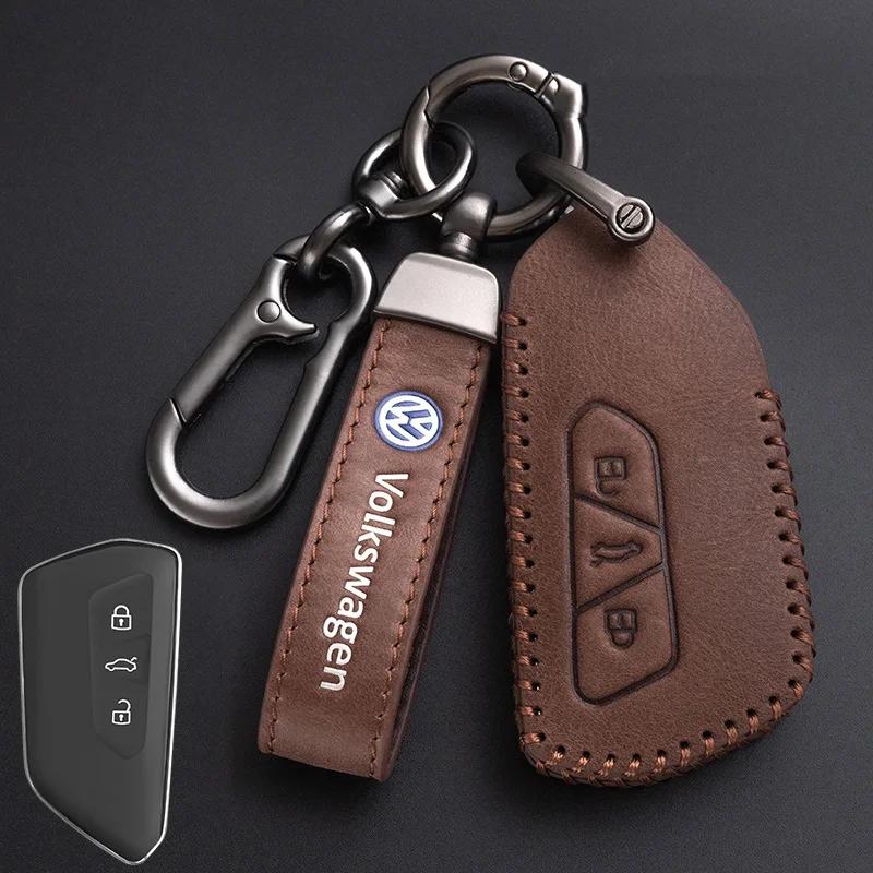 Valve Stems Caps For VOLKSWAGEN VW Leather Car Remote Key Case Cover Protection Holder Shell Fob For VW Volkswagen Golf 7 MK7 Ti PY2