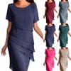 Women's Summer Dress Slim Fit Dress Solid Color Chiffon Round Neck Short Sleeved Dress
