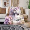 Flowers And Beautiful Horse Customize Your Name Blanket Used For Chair Office Sofa Bed Camping Soft And Warm Giving Friends And Relatives Birthday