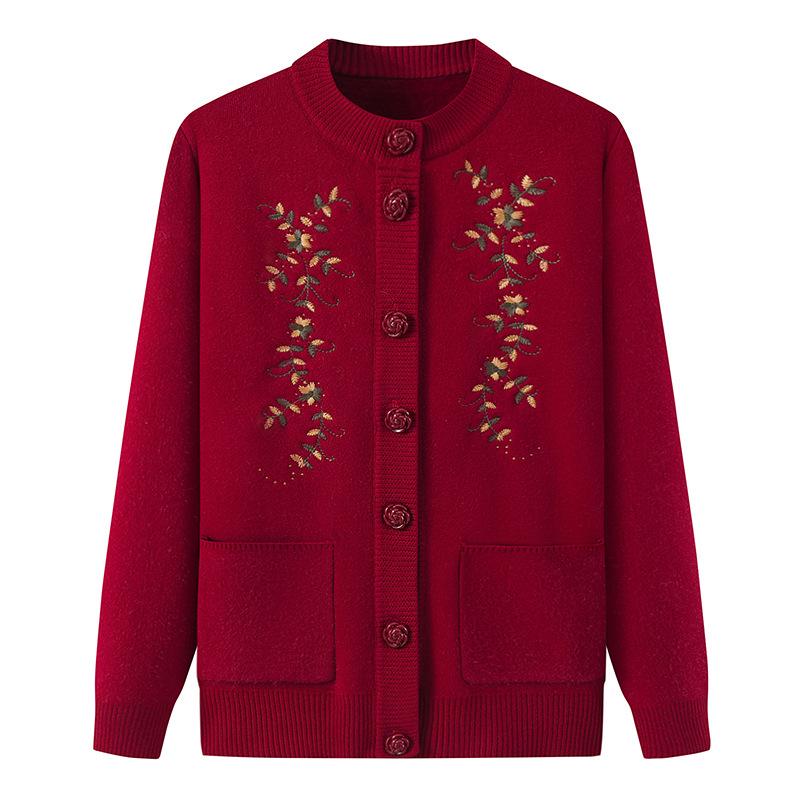 Женский кардиган с плюшевой подкладкой - Весенне-осенний вязаный свитер для женщин среднего и пожилого возраста