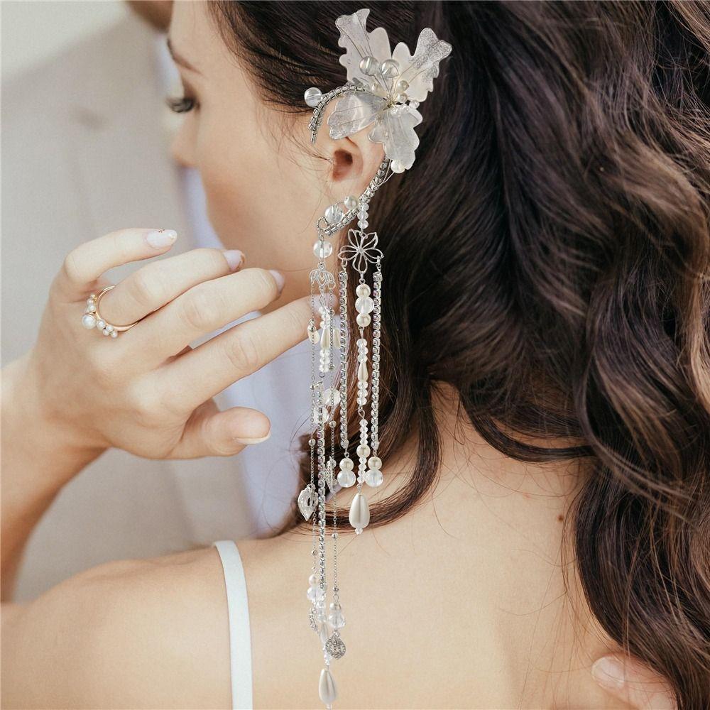 Каффы для ушей в виде эльфа с белым цветком, золотые манжеты для ушей в виде русалки для Хэллоуина, Рождества, свадьбы, вечеринки