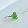Xinjiang Hotan Jade S925 Silver Spinach Green Jasper Open Mouth Gourd Fulu Ring